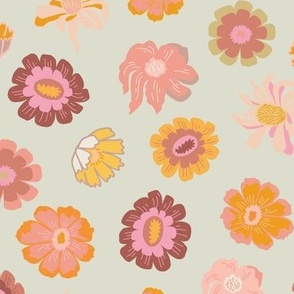 Blossom Burst - Vibrant wild flowers - Retro florals in cream tone