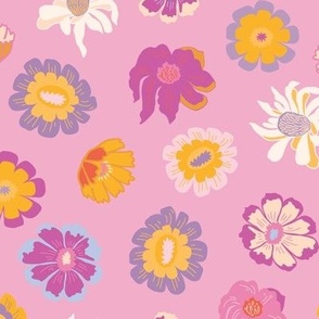 Blossom Burst - Vibrant wild flowers - Retro flowers in Pink