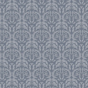 Small Scale - European Garden Floral: Botanical Damask Pattern - Powder Blue