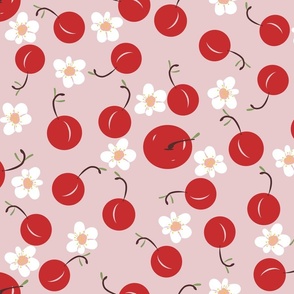 Cherries and Blossoms Kitchen Decor Tea Towels Pillow Fabric 