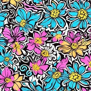 pop art blue and pink flowers L