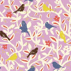 Birds in branches chalky pink - M