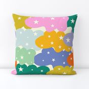 24'x24'Whimsical Skies_ Colorful Clouds and Twinkling Stars_Party Wall Wallpaper