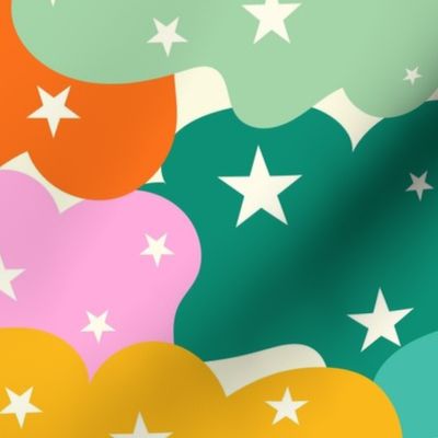 24'x24'Whimsical Skies_ Colorful Clouds and Twinkling Stars_Party Wall Wallpaper
