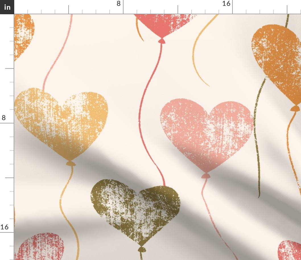 Retro Boho Heart Balloons // Large Scale // Muted Pink, Yellow, Dark Green and Orange