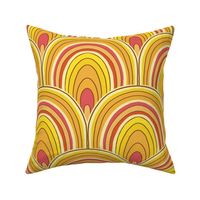 scalloped yellow, orange, red,  party wall  hand drawn arches