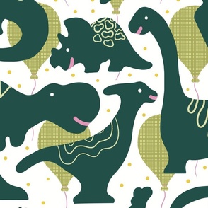 Joyful Dinos Design: Vibrant Playful Prehistoric & Modern Dino Art - green LARGE