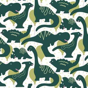 Joyful Dinos Design: Vibrant Playful Prehistoric & Modern Dino Art - green SMALL