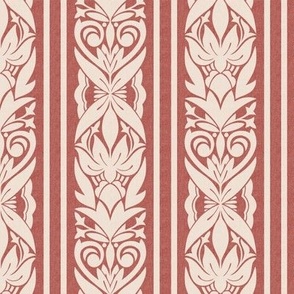 (small) Vertical indian floral striped dark red beige
