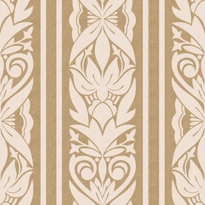 Vertical indian floral striped beige gold brown sienna
