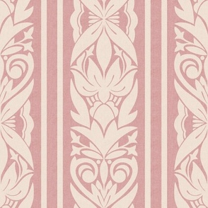 Vertical indian floral striped beige rosy pink