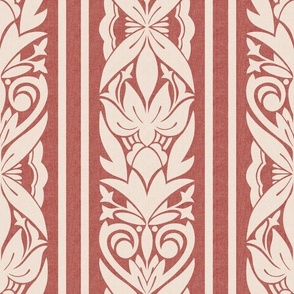 Vertical indian floral striped dark red beige