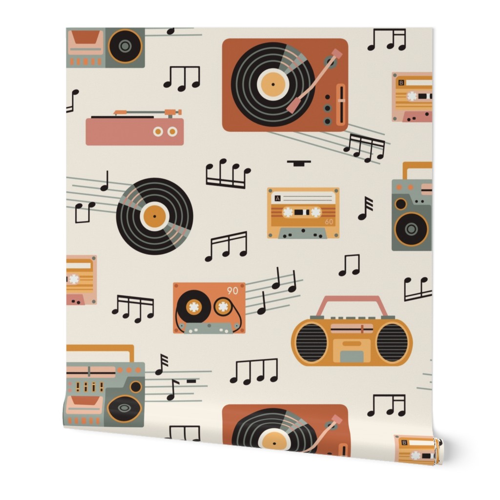 Retro music party  - pink  and orange  - light background - medium scale