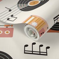 Retro music party  - pink  and orange  - light background - medium scale