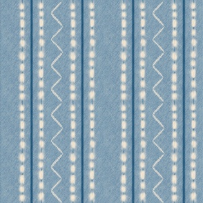 (M) Boho western stripes on rustic light blue denim