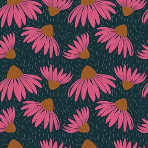 Cone Flowers Navy+Pink