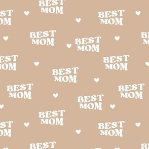 Groovy Retro - Best Mom Mother's Day I love mom design text with hearts white on beige