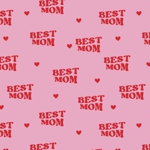 Groovy Retro - Best Mom Mother's Day I love mom design text with hearts red on pink