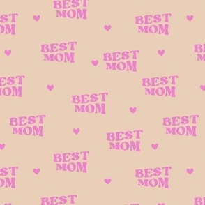 Groovy Retro - Best Mom Mother's Day I love mom design text with hearts pink on sand