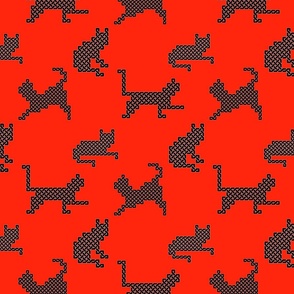 Celtic Knot Cats in Black on Red