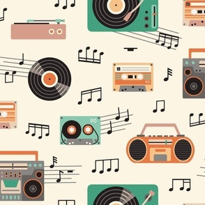 Retro music party  - green and pink  - light background - medium scale