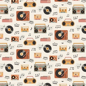 Retro music party  - pink  and orange  - light background - small scale