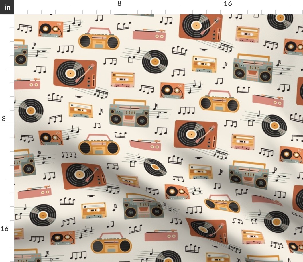 Retro music party  - pink  and orange  - light background - small scale