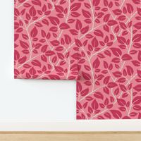 (L) Brambles - hand drawn stylised blackberry bramble leaves - red on pink