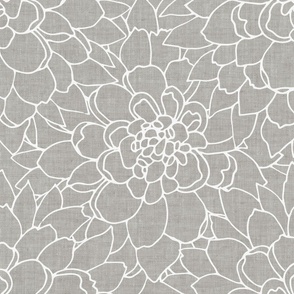 Peony Line Art White on Linen Grey