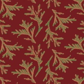 S ✹ Earthy Evergreen Cedar Sprigs in Cranberry Red for Seasonal Decor