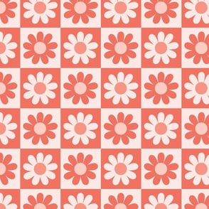 Checkered board with flowers - Daisies - Orange monochrome 