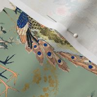 Chinoiserie Birds Large Scale Wallpaper Print in Pistachio