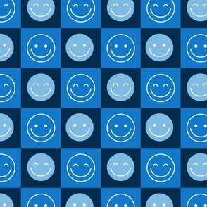 Cheerful Checks - Smiles - Monochromatic in blue