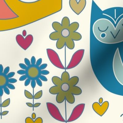 Children's Playroom Animal & Flowers Pattern