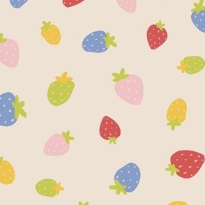 Berrylicious Bliss - Strawberry  field - Cute and Colourful Strawberries in subtle Beige 