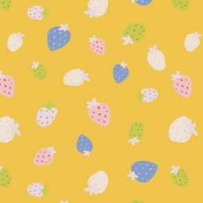 Berrylicious Bliss - Strawberry  field - Cute and Colourful Strawberries in Bright Yellow