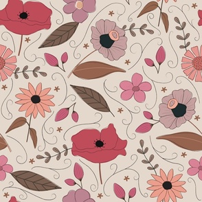 Sketchy Wildflowers Boho Pink