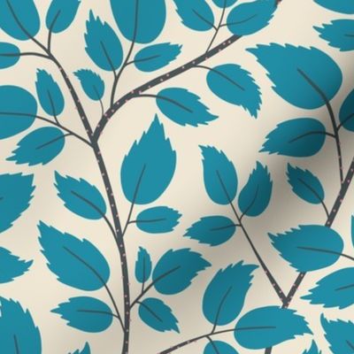 (M) Brambles - hand drawn stylised blackberry bramble leaves - blue on cream