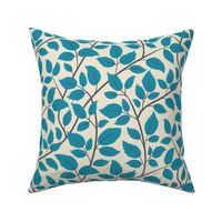 (M) Brambles - hand drawn stylised blackberry bramble leaves - blue on cream