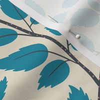 (M) Brambles - hand drawn stylised blackberry bramble leaves - blue on cream