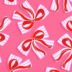 (L) Ditsy Kitsch Red Ribbons on Stripy Bows Party 3. Watermelon Pink 