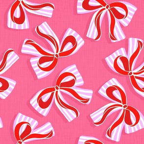 (M) Ditsy Kitsch Red Ribbons on Stripy Bows Party 3. Watermelon Pink 