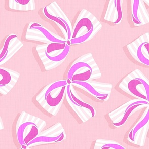 (L) Ditsy Kitsch Pink Ribbons on Stripy Bows Party 4. Pastel Pink 