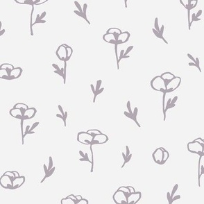 Hand-Drawn Poppy Flowers with Leaves - Lilac Purple - Medium Scale - Simple and Sweet Springtime Botanical for Nursery and Home Decor