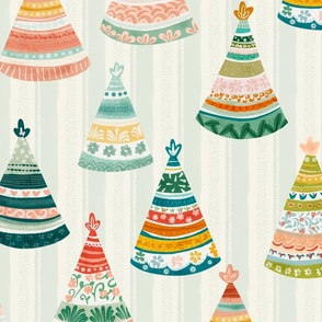 Its a peacock Fiesta - Party hats over mint stripes L