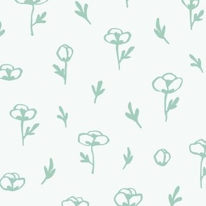 Hand-Drawn Poppy Flowers with Leaves - Mint Green - Medium Scale - Simple and Sweet Springtime Botanical for Nursery and Home Decor