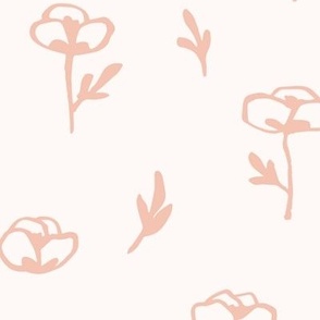 Hand-Drawn Poppy Flowers with Leaves - Rose Pink - Large Scale - Simple and Sweet Springtime Botanical for Nursery and Home Decor