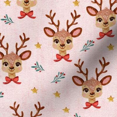 Watercolor Reindeer and Stars Pink Linen