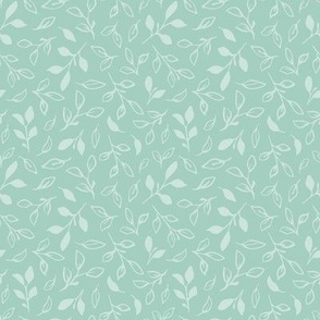 Multidirectional Tossed Leaf Sprigs and Branches - Mint Green - Small Scale - Hand-Drawn Ditsy Botanical for Cottagecore, Springtime, and Wedding Styles
