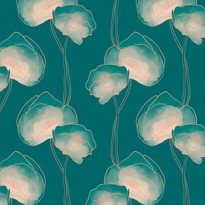 Teal and Pink Deco Poppies (Bold)